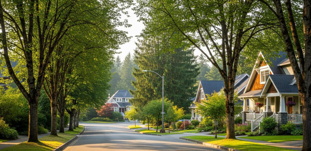 Tree lined neighborhood street